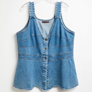 eshakti Light Blue Denim Tank with Leather Logo Patch